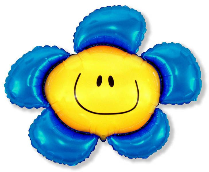Воздушный шар, яркий, фольгированный, фигурный, Фигура, Цветок Солнечная улыбка (Синий) 104см, 1 шт  #1