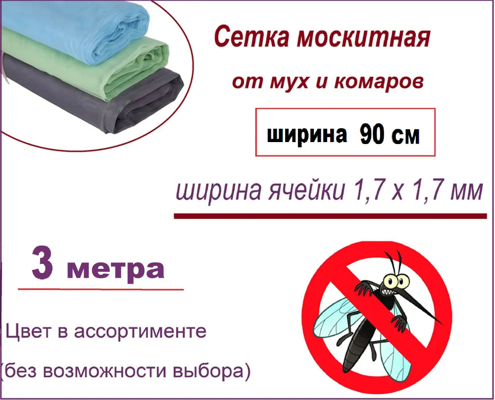 Сетка антимоскитная на окно или дверь, рулон 90 см x 3 м, стекловолокно (ячейка 1,7 х 1,7 мм). Не дает #1