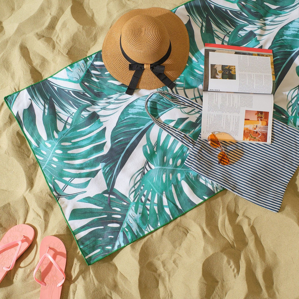 Этель Пляжные полотенца Пляжный текстиль, Полиэстер, 75x140 см, зеленый, 1 шт.  #1