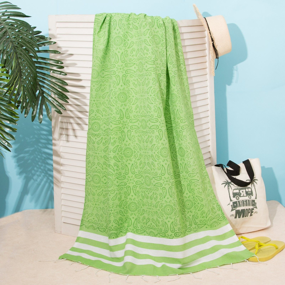 Этель Полотенце банное Пляжный текстиль, Хлопок, Полиэстер, 90x170 см, зеленый, 1 шт.  #1
