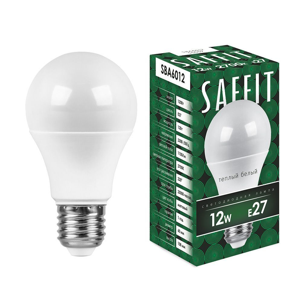 Saffit Лампочка SBA6012 Лампа светодиодная 12W 230V E27 2700K, Желтый свет, E27, 12 Вт, Светодиодная, #1