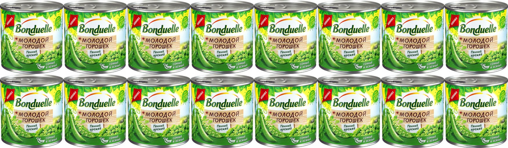 Горошек Bonduelle зеленый молодой, комплект: 16 упаковок по 425 г  #1