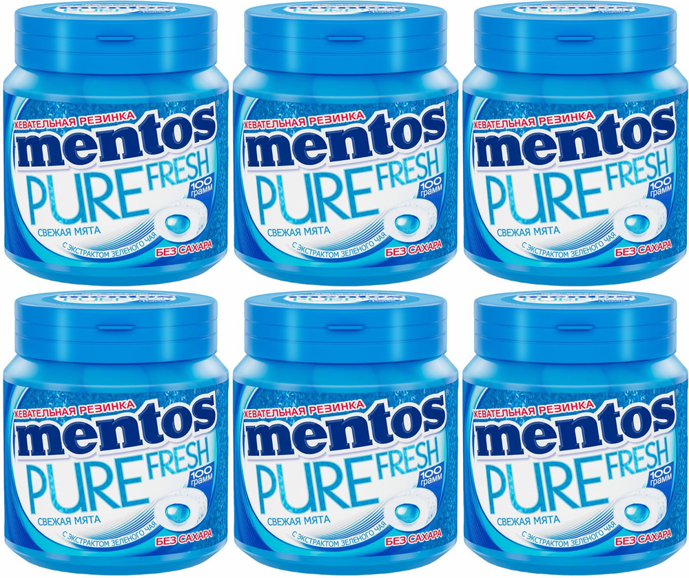 Жевательная резинка Mentos Pure Fresh Свежая мята, комплект: 6 упаковок по 100 г  #1