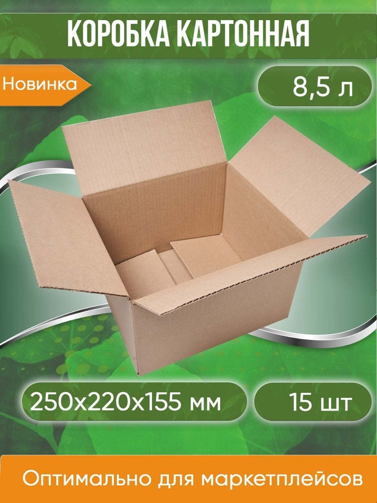 Коробка картонная, 25х22х15,5 см, Объем 8,5 л, 15 шт. (Гофрокороб, 250х220х155 мм )  #1