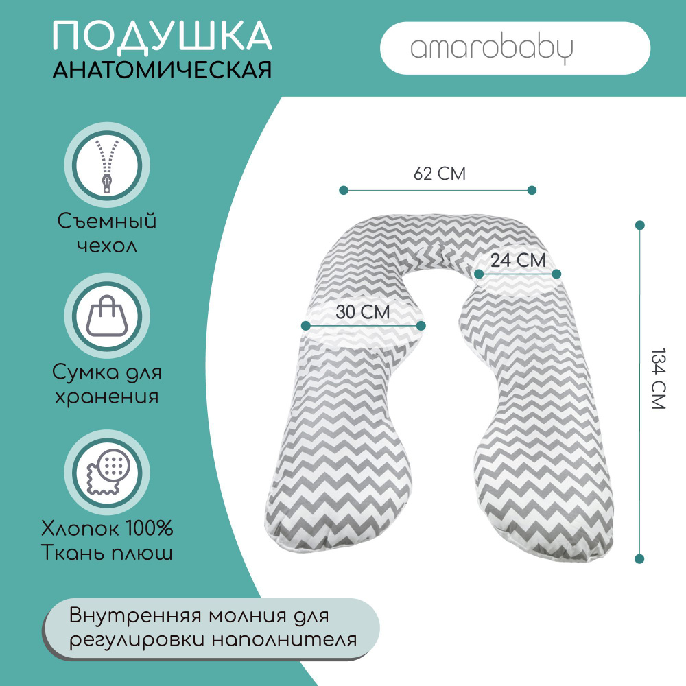 Подушка для беременных АНАТОМИЧЕСКАЯ AmaroBaby 340х72 (Зигзаг вид серый), шт  #1