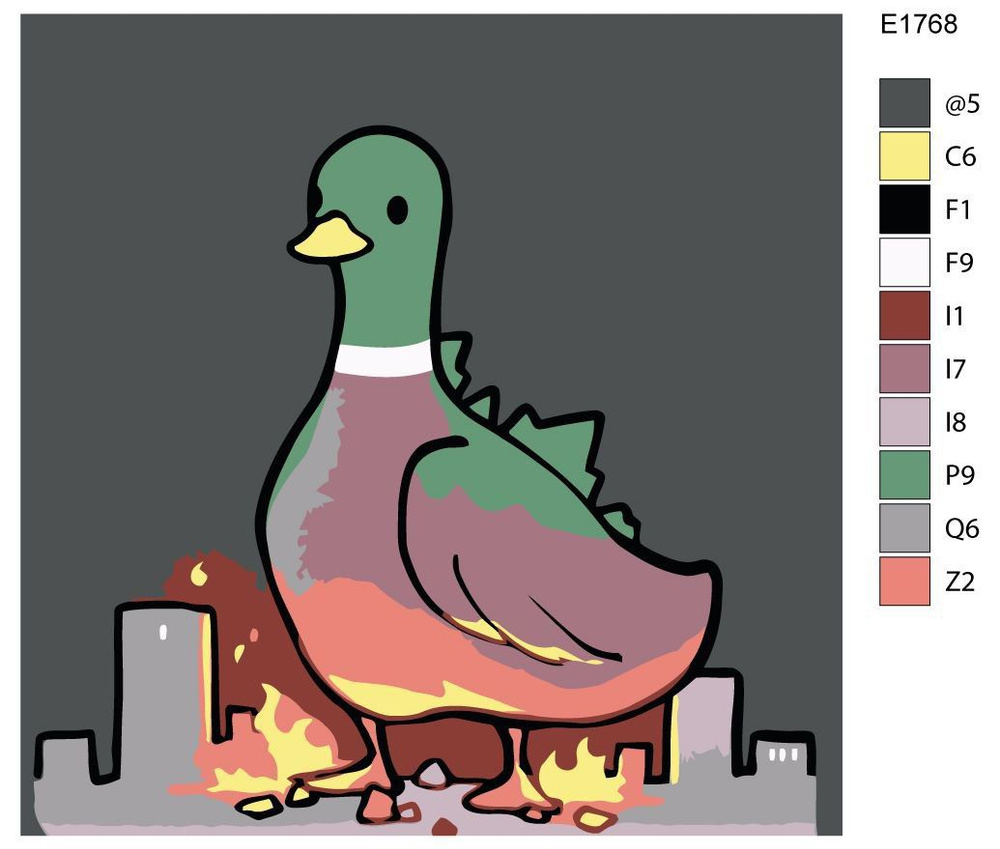 Детская картина по номерам E1768 "Годзила утка в городе" 30x30  #1