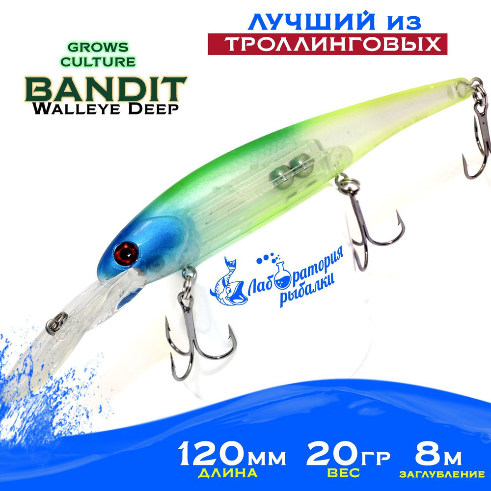 Воблер для троллинга Bandit Walleye Deep Grows Culture / длина 12 см , вес 20 гр , цвет А41 / Плавающая #1