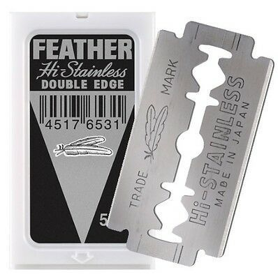 Двусторонние японские лезвия FEATHER ЧЁРНАЯ УПАКОВКА "Hi-Stainless" для T-образных бритв и шаветок, упаковка #1