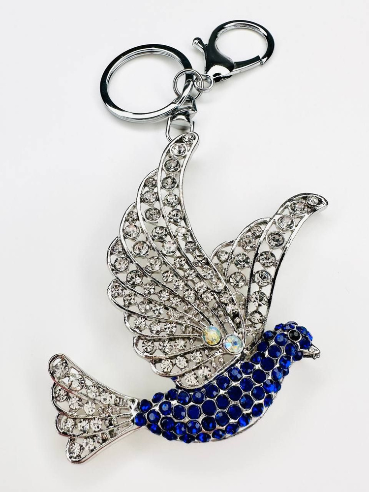 Брелок с карабином для ключей для сумки, большой серебристый брелок с камнями, брелок с серебристым голубем #1