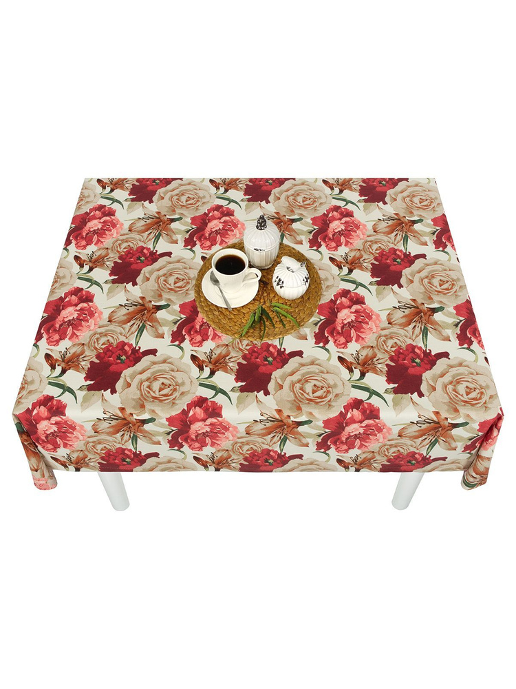 Тефлоновая скатерть на стол тканевая прямоугольная Maifon Розы и Лилии с пропиткой водоотталкивающей #1