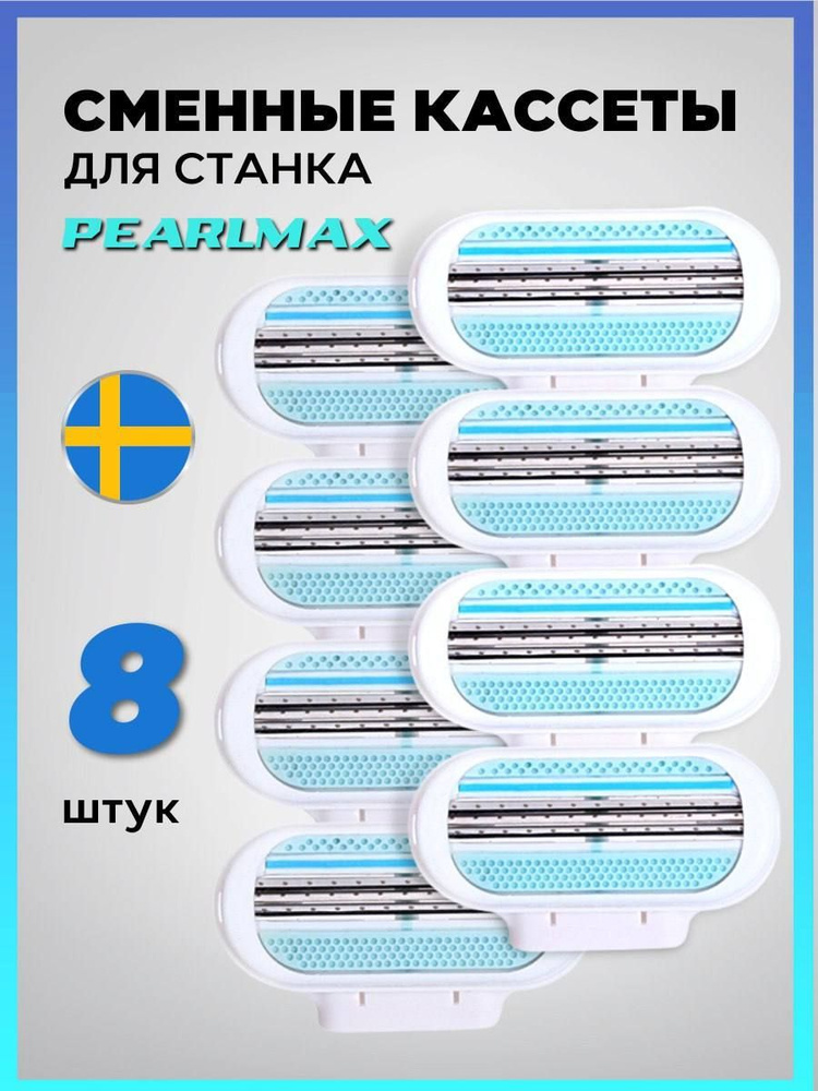 Сменные кассеты для бритвы PearlMax Soft Touch 3 лезвия произведены в Швеции 8 штук  #1