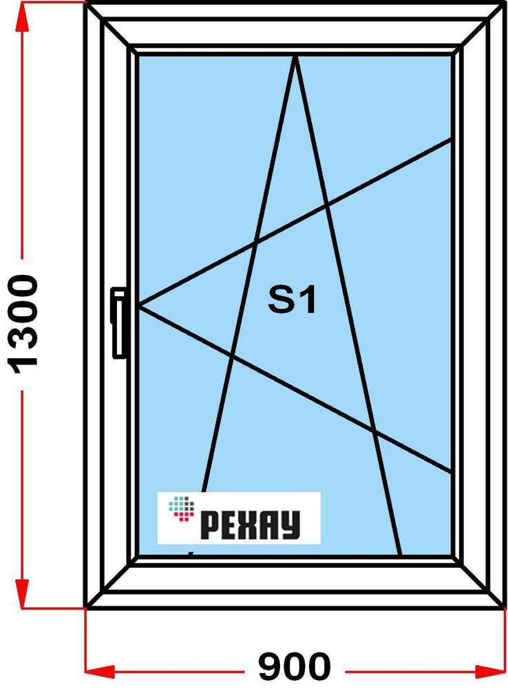 Окно пластиковое, профиль РЕХАУ BLITZ (1300 x 900), с поворотно-откидной створкой, стеклопакет из 3х #1