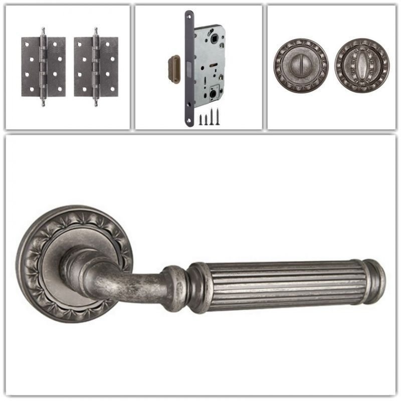 Комплект дверных ручек Punto BELLAGIO_MT_OS-9_MAGWC_CL, античное серебро (ручка+завертка WC+магнитный #1