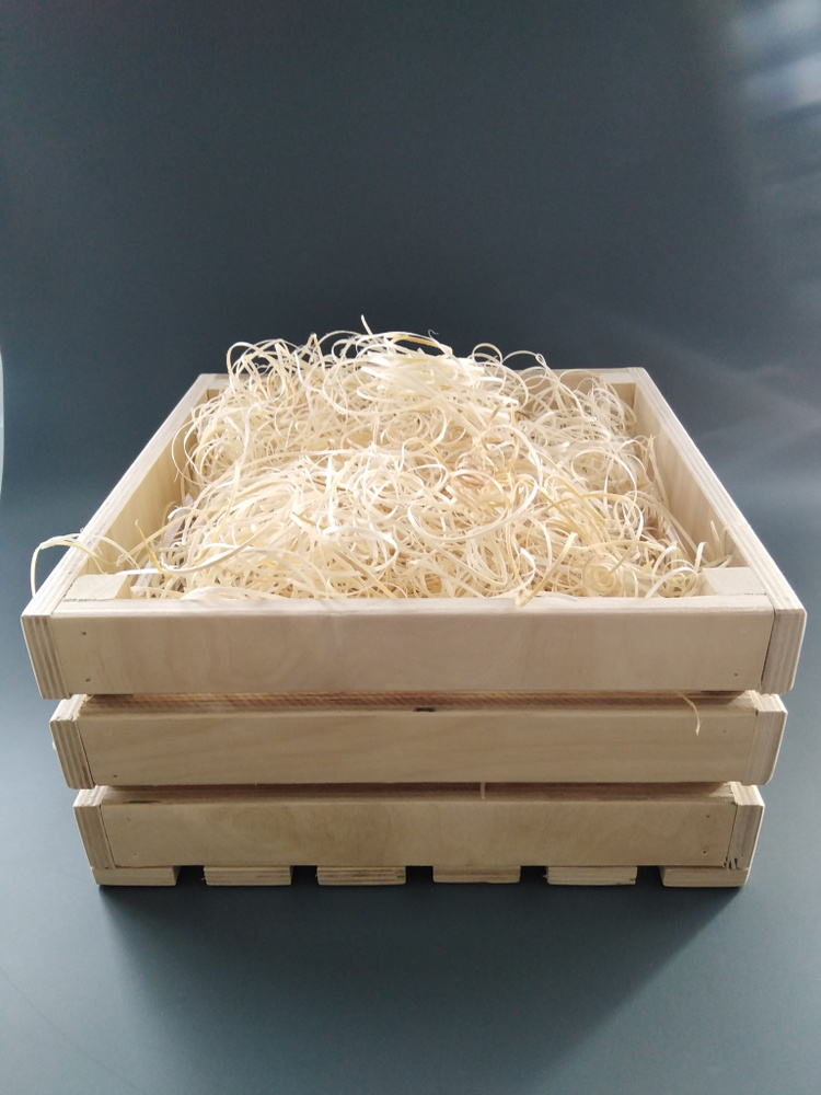 Наполнитель декоративный древесный 100гр (древесная шерсть), в подарочном деревянном ящике. Вес ящика #1