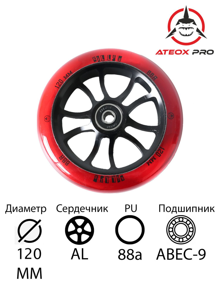 Колесо для трюкового самоката ATEOX 120mm (черно-красное) #1