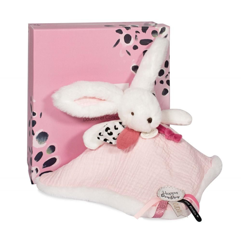 Зайчик-комфортер в подарочной коробке, Франция, 25 см, Doudou et compagnie, Coffret Doudou Lapin Rose #1