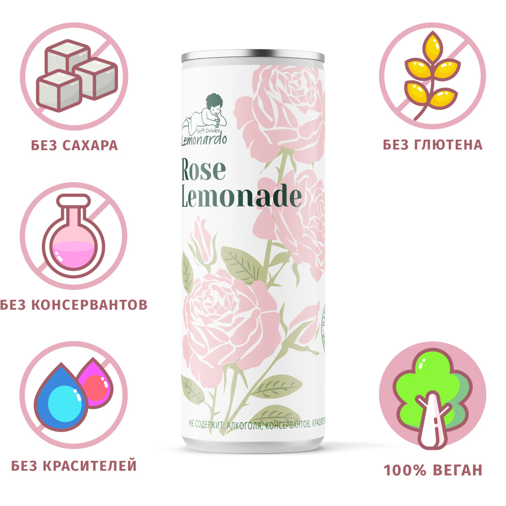 Газированный напиток Розовый лимонад без сахара / Lemonardo Rose Lemonade, алюминиевая банка 330мл  #1