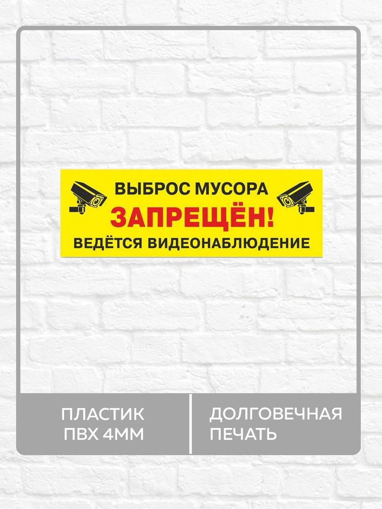 Табличка "Выброс мусора запрещен, ведется видеонаблюдение" А4 (30х21см)  #1