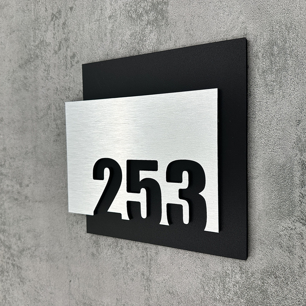 Цифры на дверь квартиры, табличка самоклеящаяся номер 253, 15х12см, царапанное серебро  #1