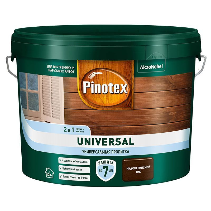 Pinotex Universal/Пинотекс Универсал, 9л,цвет Индонезийский тик,пропитка 2 в 1 для защиты древесины  #1