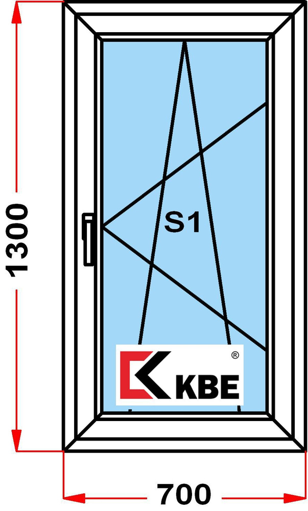 Окно пластиковое KBE 58 мм (1300 x 700), с поворотно-откидной створкой, стеклопакет из 3х стекол  #1