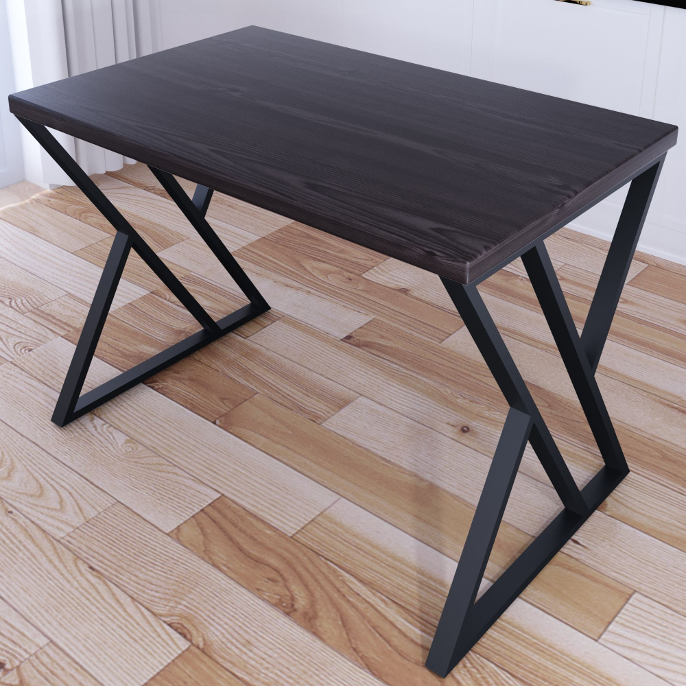 Стол кухонный Loft со столешницей цвета венге из массива сосны 40 мм и черными металлическими Z-образными #1