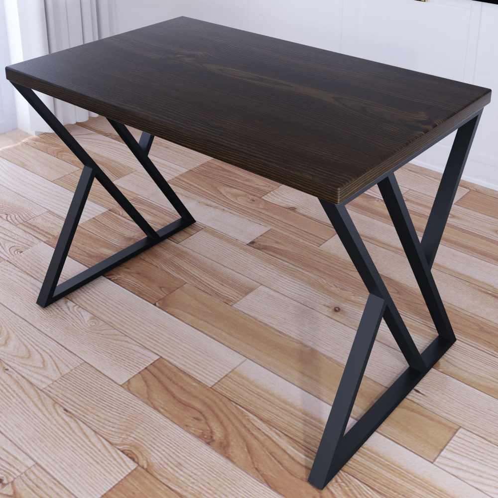 Стол кухонный Loft со столешницей цвета темного дуба из массива сосны 40 мм и черными металлическими #1