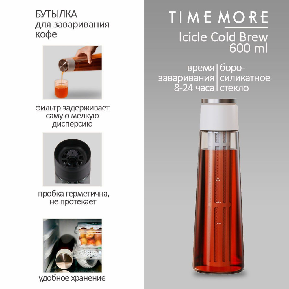 Заварочная бутылка Timemore Icicle для Cold Brew 600 мл, белая #1
