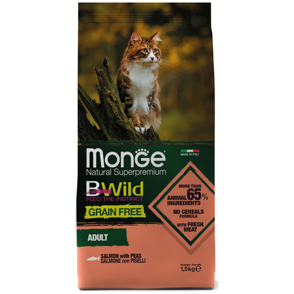 Сухой корм Monge Cat BWild GRAIN FREE для кошек, из лосося, беззерновой, 1,5 кг  #1