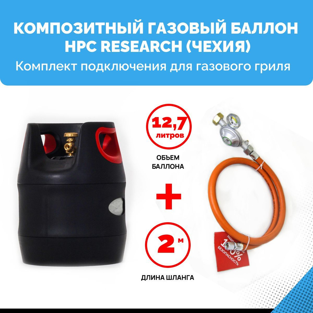 Комплект для газового гриля - пустой композитный газовый баллон HPC Research GILL EDITION 12,7 л. с редуктором #1