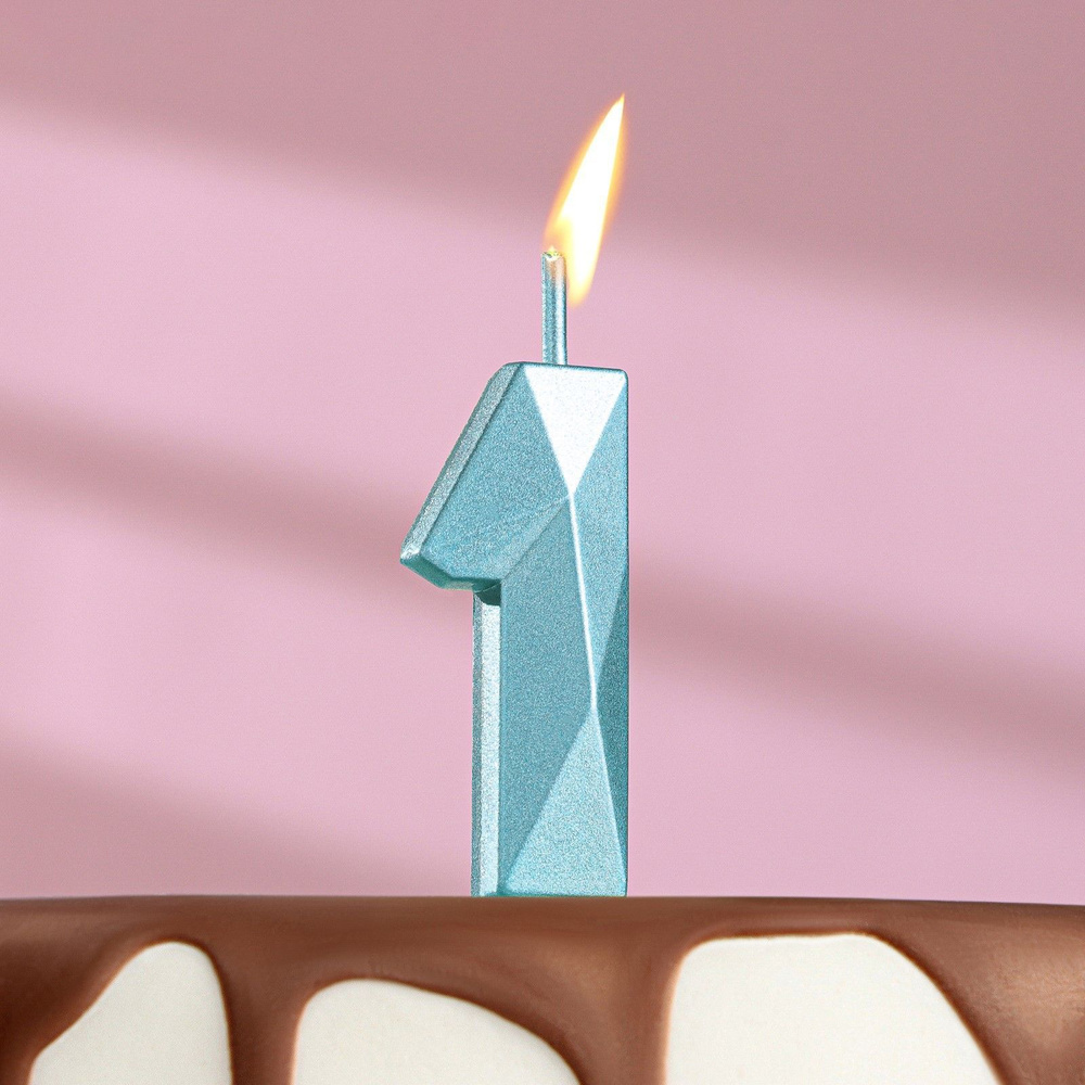 Свеча в торт на шпажке "Алмаз", цифра "1", голубая, 4,8x2,6 см #1