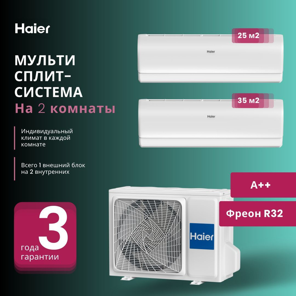 Премиальная мультисплит-система Haier JADE Super Match AS25S2SJ2FA-W + AS35S2SJ2FA-W / 2U50S2SM1FA-3 #1