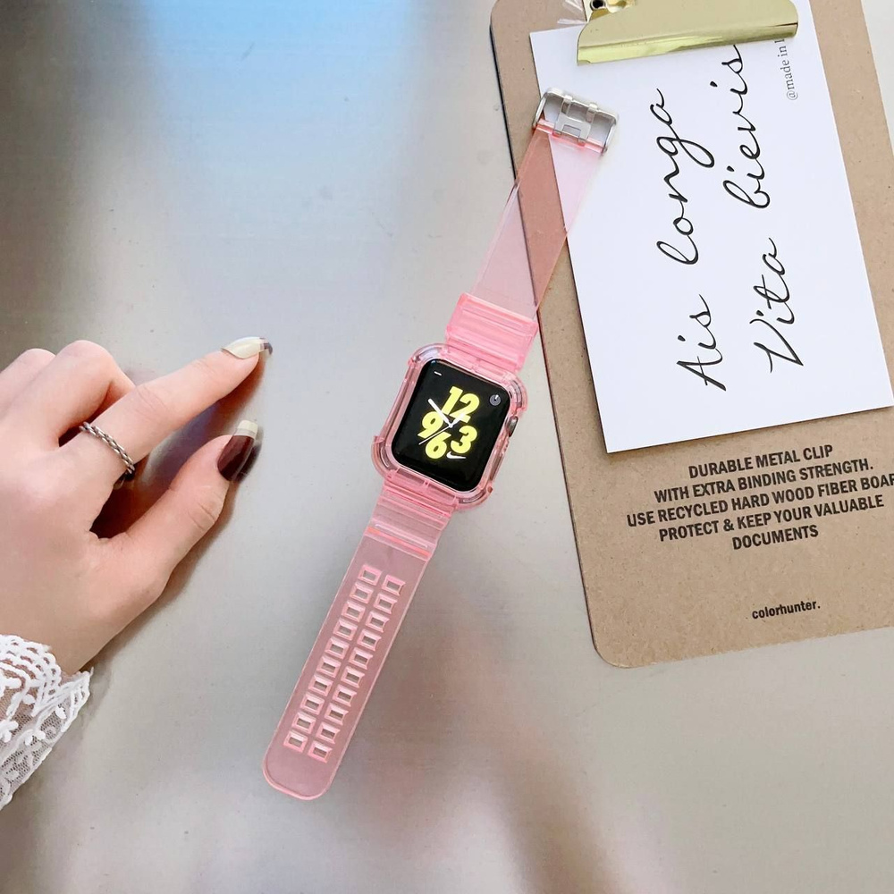 Силиконовый ремешок, браслет для Apple Watch размер 38 40 41 mm, прозрачный нежно розовый  #1