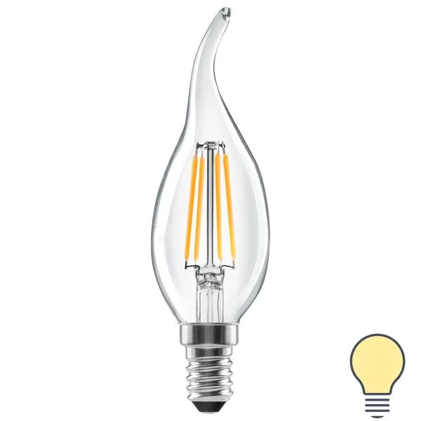 Лампа светодиодная Lexman E14 220-240 В 5 Вт свеча на ветру прозрачная 600 лм теплый белый свет  #1