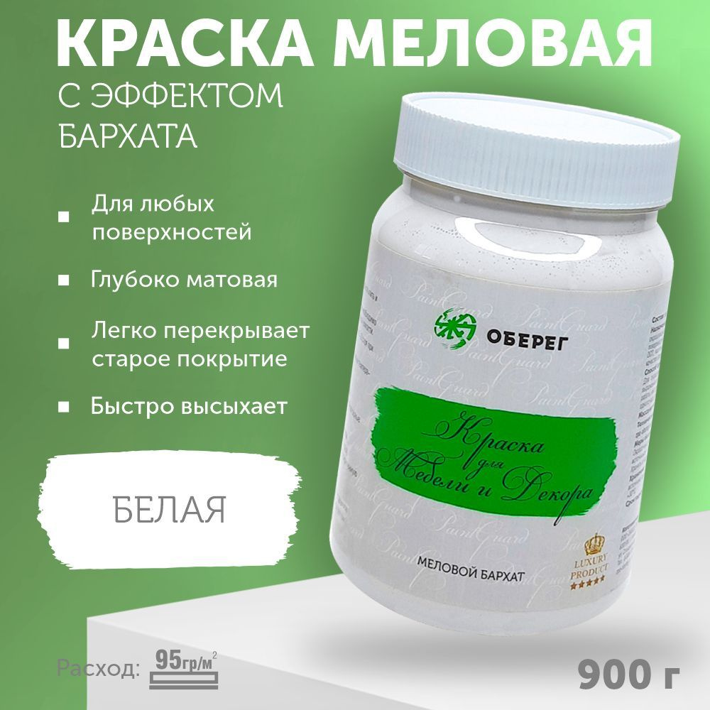 Краска меловая для мебели и декора "Меловой бархат" матовая без запаха белая PaintGuard - 0,7л/0,9кг #1