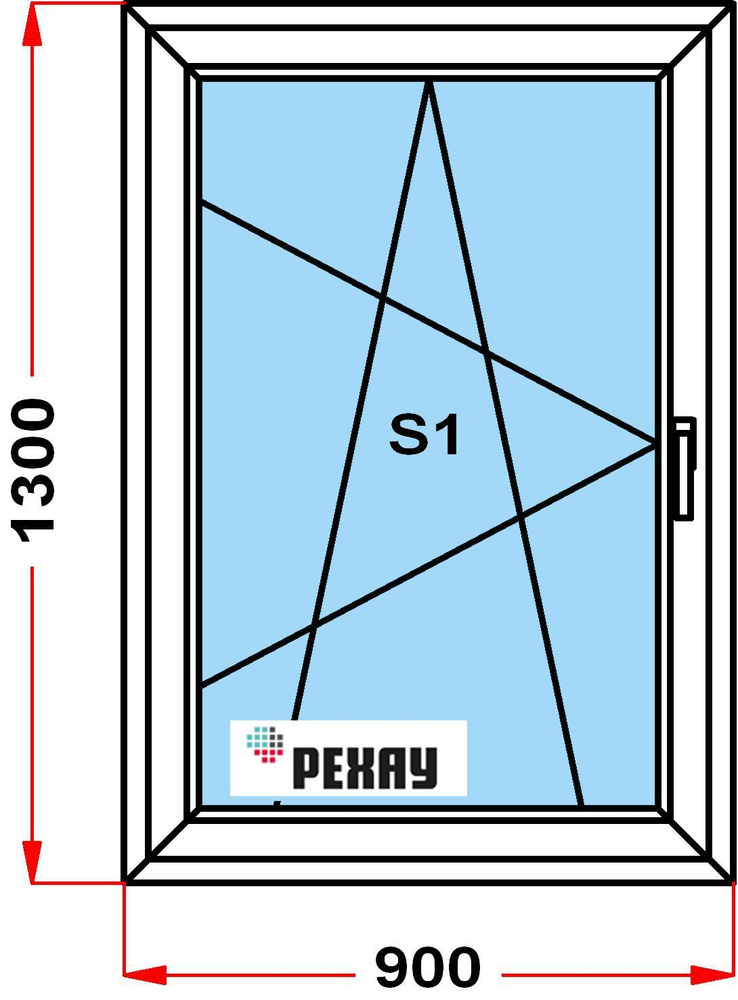 Окно пластиковое, профиль РЕХАУ BLITZ (1300 x 900), с поворотно-откидной створкой, стеклопакет из 2х #1