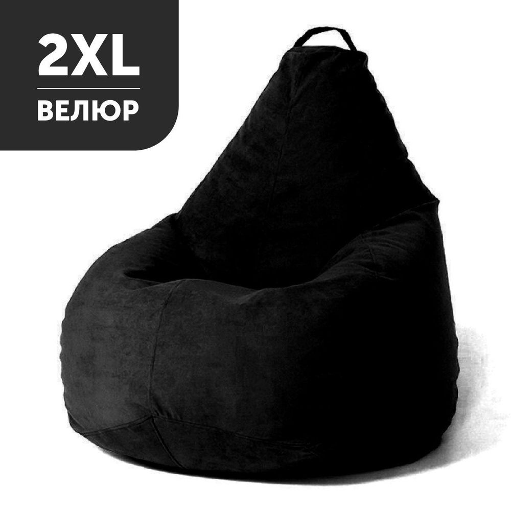 COOLPOUF Кресло-мешок Груша, Микровелюр, Велюр натуральный, Размер XXL,черный  #1