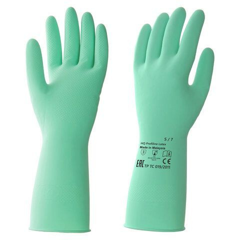 HQ Profiline, Перчатки латексные, КЩС, прочные, хлопковое напыление, размер 7 S, малый, зеленые  #1