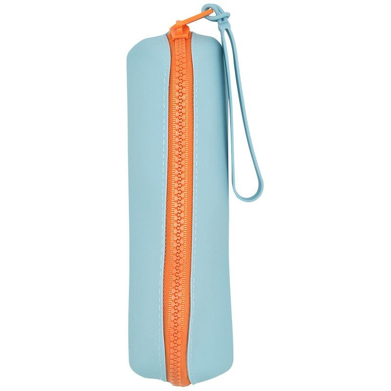 Пенал-косметичка школьный силиконовый голубой с оранжевой молнией Joy.Yolife 19х5,5 см для девочек, для #1
