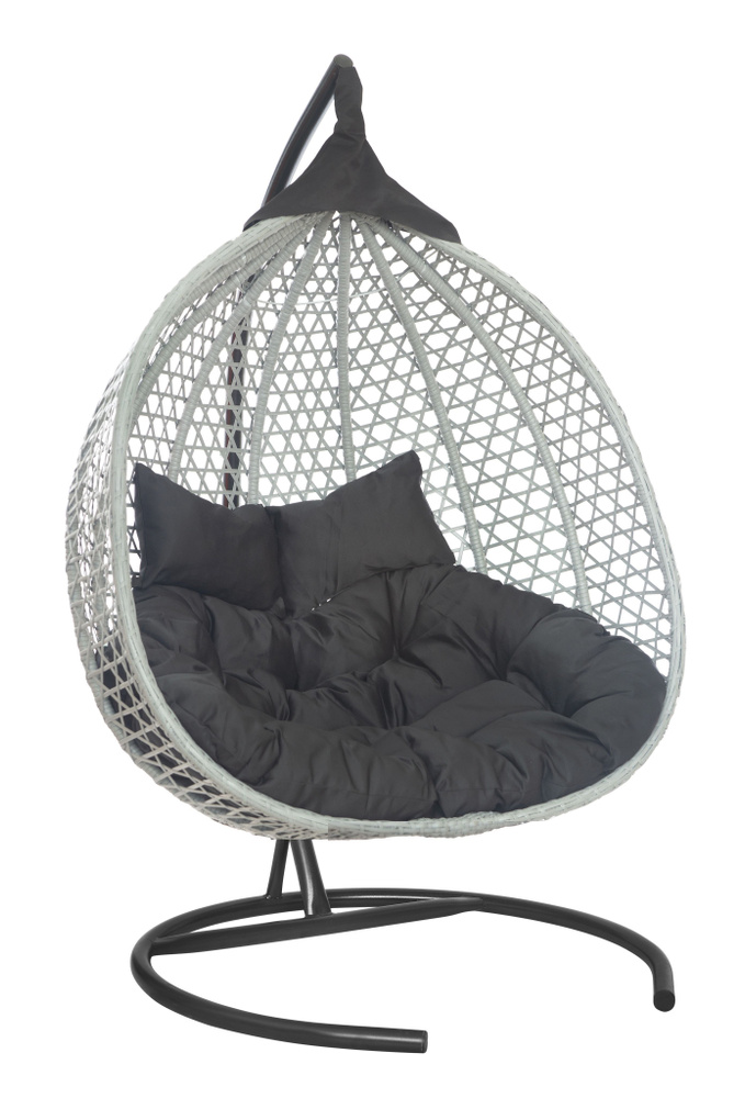 Подвесное двухместное кресло-кокон ФИДЖИ серый (черная подушка)  #1