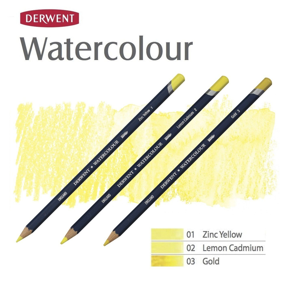 Комплект карандашей акварельных Derwent "Watercolour" Желтые оттенки (№01, 02, 03)  #1