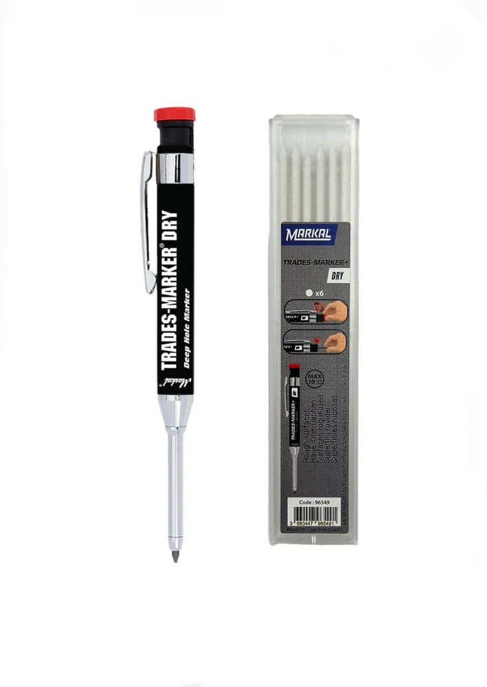 Строительный карандаш Markal Trades-Marker, металлический, 2.8 мм + 6 запасных белых стержней  #1