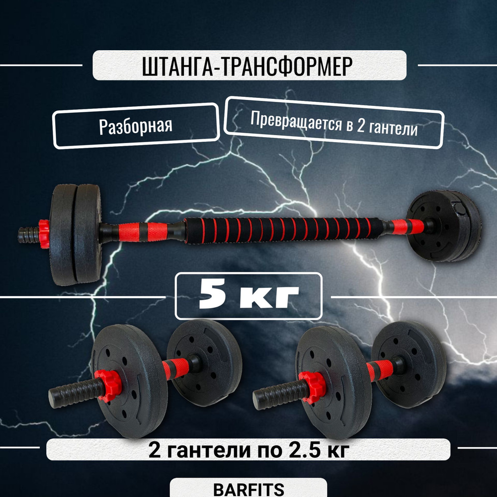 Штанга-конструктор разборная 5кг (штанга 5кг или 2 гантели по 2,5кг)  #1