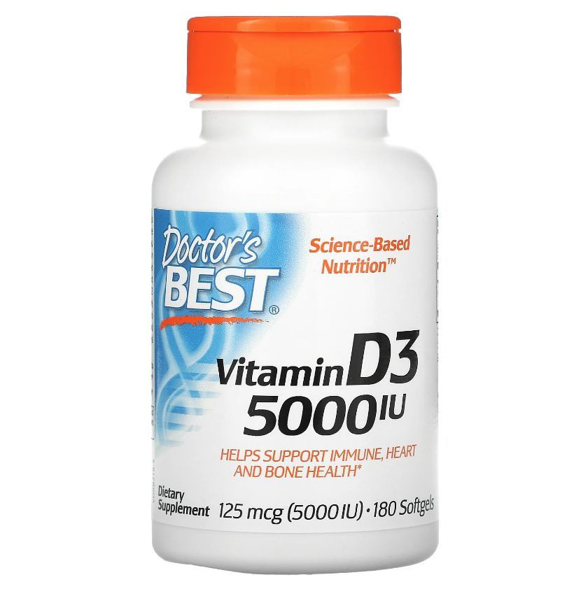 Doctor's Best Витамин Д3 Доктор Бест Vitamin D3, 5000 МЕ - 180 капсул #1