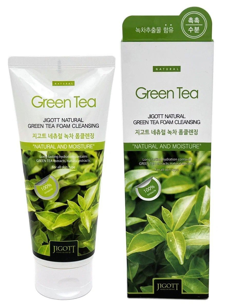 Jigott Пенка для умывания с экстрактом зеленого чая, Корея, Natural Green Tea Foam Cleansing, 180 мл #1