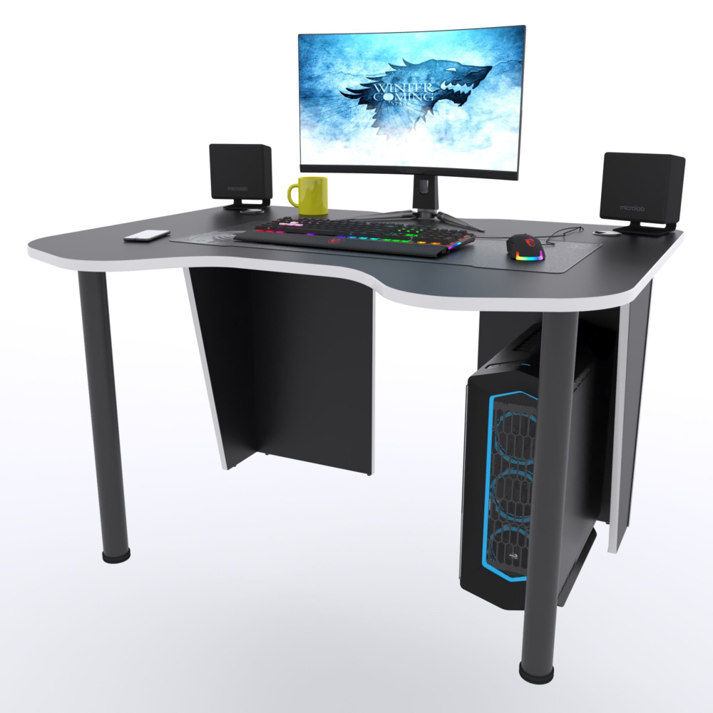 Компьютерный стол "Старк", 140х90х75 см, чёрный с белой кромкой  #1
