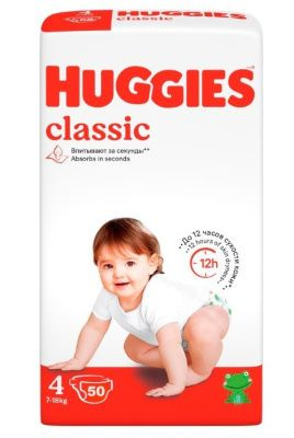 Huggies Classic подгузники Soft&Dry Дышащие 4 размер (7-18кг) 50шт #1