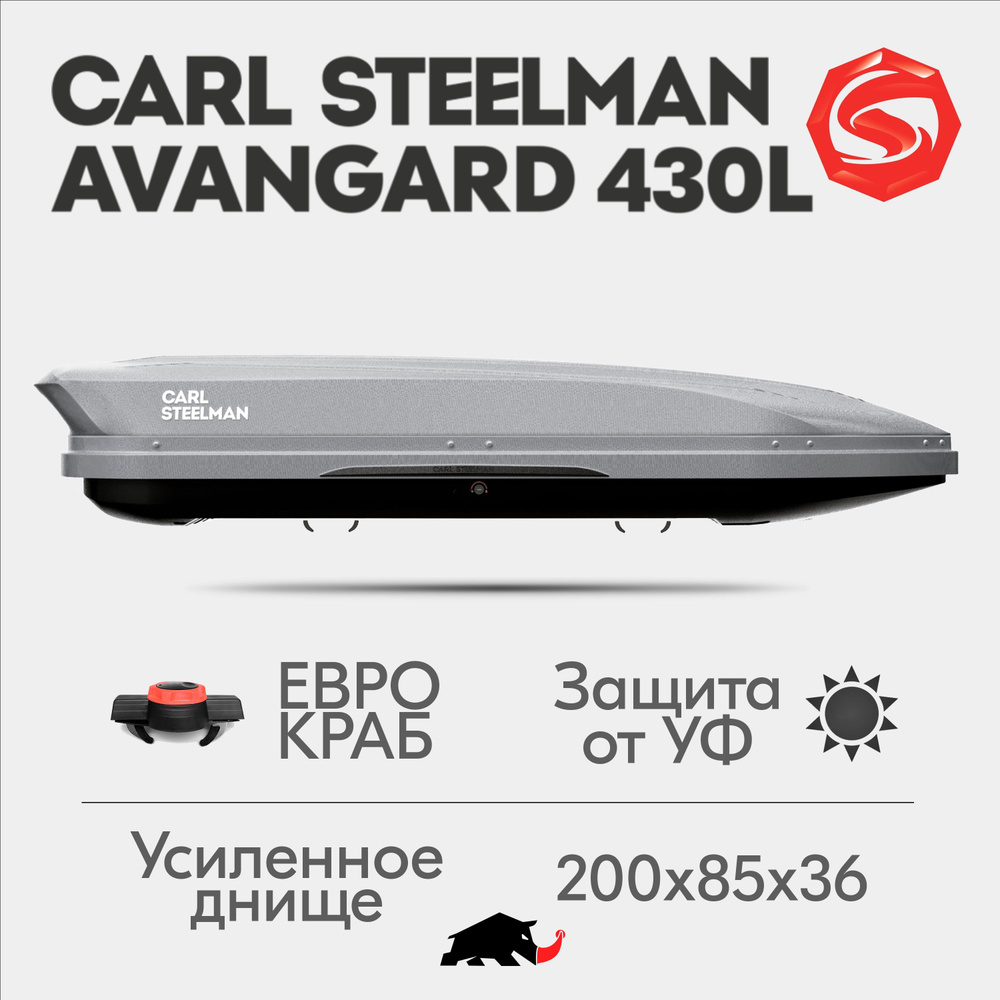 Автобокс Carl Steelman AVANGARD, объем 430л (средний), 200 см, тёмно-серый "карбон"  #1