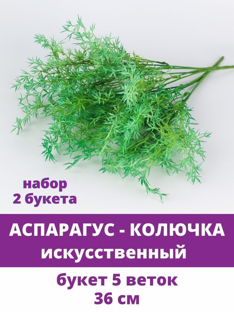 Аспарагус-колючка, Искусственная зелень, букет 5 веток, 36 см, набор 2 букета  #1