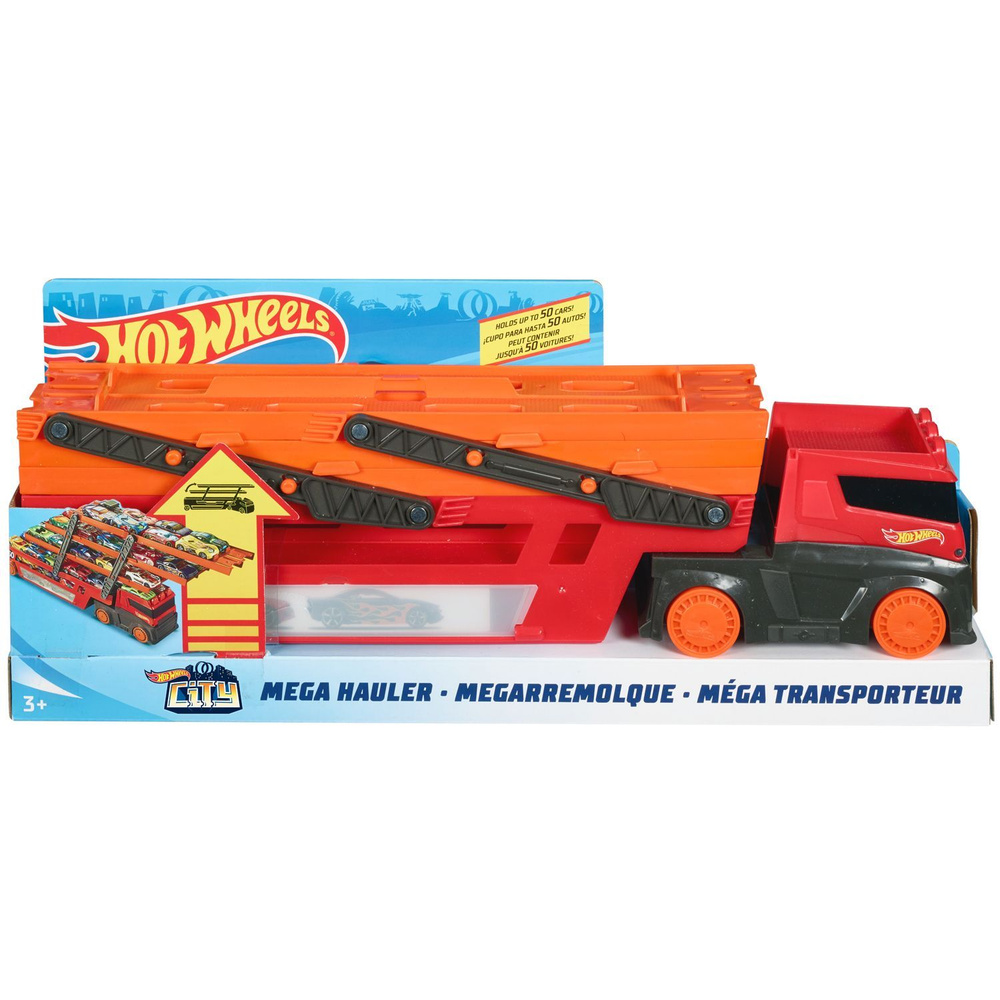 Игровой набор Hot Wheels Автовоз - Мега-фура, с раскладным треком и хранилищем для 50 машинок (из пластика), #1